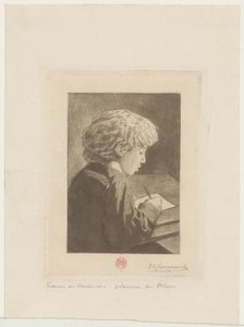 Schreibender Junge von Henri Charles Guérard (signed by artist)