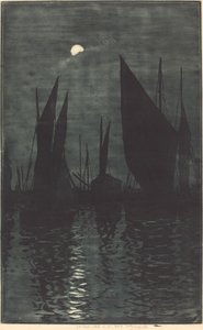 Mondlicht im Hafen von Dieppe von Henri Charles Guérard