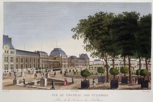 Garten und Schloss der Tuilerien, gesehen von der Terrasse der Feuillans. Gravur von Courvoisier
