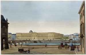 Ansicht des Louvre und der Pont des Arts vom linken Ufer - in „Vues de Paris“ von Courvoisier von Henri Courvoisier Voisin