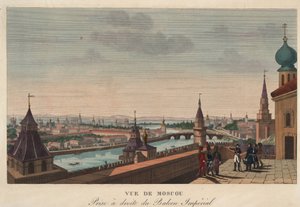 Blick auf Moskau vom Balkon des Kaiserpalastes, Russland. Gravur von Henri Courvoisier-Voisin (1757-1830) - 1812