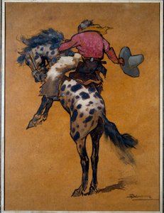 Rodeo: Cowboy auf einem bockenden Pferd, Zeichnung von Henri Deluermoz (1876-1943) 20. Jahrhundert von Henri Deluermoz