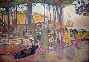 Die Abendluft. Frauen im Gras am Waldrand. Gemälde von Henri Delacroix Dit Cross (Henri Edmond Cross) (1856-1910) von Henri Edmond Cross