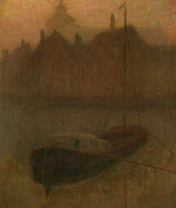 Boot auf dem Kanal (Morgen) von Henri Eugene Augustin Le Sidaner