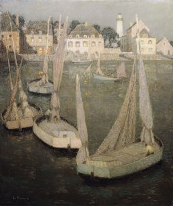 Bretonischer Hafen im Mondlicht