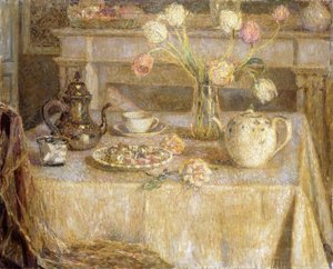 Das weiße Tischtuch von Henri Eugene Augustin Le Sidaner
