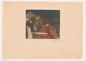 Frau auf einer Terrasse mit Kellner von Henri Evenepoel (signed by artist)
