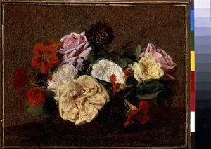Rosen und Kapuzinerkresse in einer Vase