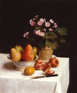 Stillleben (Primeln, Birnen und Granatäpfel) von Henri Fantin-Latour
