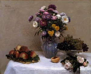 Weiße Rosen und Chrysanthemen in einer Vase von Ignace Henri Jean Fantin Latour