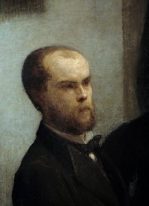 Ecktisch, Detail. Porträt des Dichters Paul Verlaine