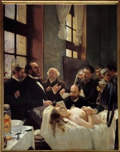 Dr. Jules Emile Pean lehrt im Krankenhaus Saint Louis seine Entdeckung des Kneifens von Schiffen vor der Operation von Henri Gervex
