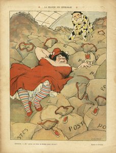 Illustration von Henri Gousse (1872-1914) in Le Rire, 03/04/09 - La France en lethargie - Sozial, Streik, Postdienst - Clemenceau George, Marianne von Henri Gousse