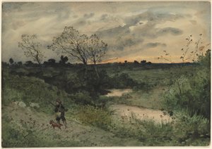 Morgendämmerung—Jäger mit Hund von Henri Joseph Harpignies