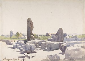 Blick auf das Kolosseum von der Basilika des Domitian und dem Flavischen Palast, Rom