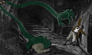 Der Roman „Der Krieg der Welten“ von H. G. Wells (Herbert George) (1866-1946). Illustration von H. Lanos. Anfang des Jahrhunderts von Henri Lanos