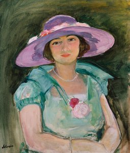 Porträt von Marthe Lebasque mit einem lila Hut, 1925-26