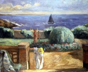 Frau auf der Terrasse in Préfailles