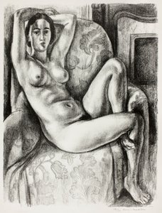 Akt mit blauem Kissen neben einem Kamin von Henri Matisse