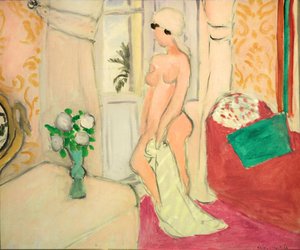 Rosa Akt oder junges Mädchen mit einer Vase voller Blumen von Henri Matisse