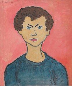 Porträt mit lockigem Haar, marineblauer Pullover von Henri Matisse