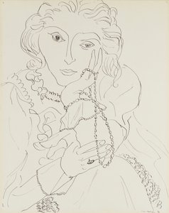 Frau mit Rüschenhemd und Perlenkette von Henri Matisse