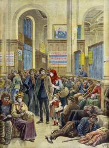Italienische Auswanderer am Gare Saint Lazare in Paris 1896 (Gravur) von Henri Meyer