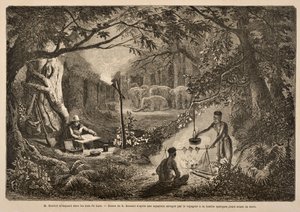 Henri Mouhot beim Campen im Dschungel von Laos, Illustration aus 