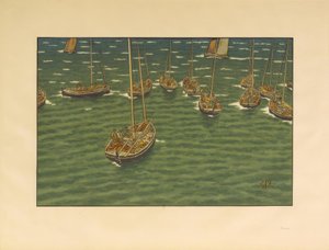 Boote vor Anker in Tréboul von Henri Rivière