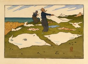 Frauen beim Wäscheaufhängen (Saint-Briac) von Henri Rivière
