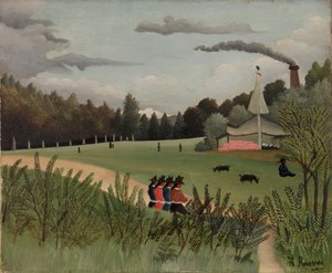 Landschaft und vier junge Mädchen