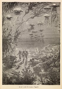 Ein Spaziergang unter den Wassern aus 20.000 Meilen unter dem Meer (Gravur) von Henri Theophile Hildibrand