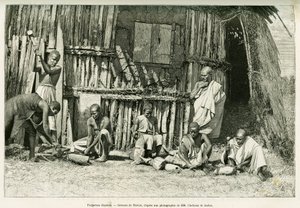 Abessinische Schmiede. Gravur von Thiriat, nach einer Fotografie, zur Illustration der Geschichte „Reise nach Choa (Südliches Abessinien)“ von Henri Thiriat