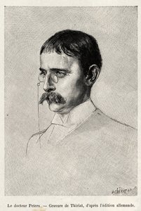 Porträt von Dr. Carl Peters (1856-1918), deutscher Entdecker. Gravur von Thiriat zur Illustration der Geschichte 