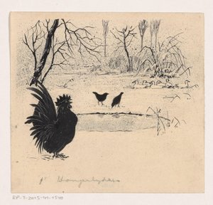 Enten, Vögel und Hahn an einem gefrorenen Teich von Henri Verstijnen