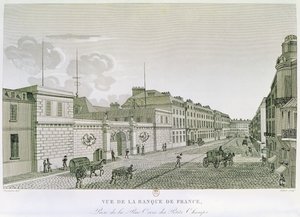 Die Bank von Frankreich von der Rue Croix-Petits-Champs, graviert von Eugene Dubois, 1800
