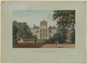 Ansicht des Pavillon de Monceau vom Eingang, graviert von Nyon Jeune, 1816 von Henri after Courvoisier Voisin