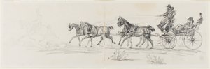 Pferdewagen, gefolgt von einem einzelnen Reiter (recto); Mann reitet Pferd mit Decke und Skizzen von Köpfen, Pferden und Triumphbogen (verso) von Henri de Toulouse-Lautrec