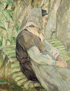 Alte Frau auf einer Bank in Celeyran