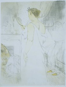 Stehende Frau, die in einen Handspiegel schaut von Henri de Toulouse Lautrec