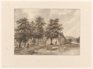 Ansicht eines Bauernhofs am Wasser