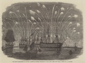 Die Friedensfeier in Plymouth, Raketen und allgemeine Beleuchtung der Flotte im Sound