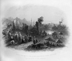 Hadgi Mekka-Pilger lagern in der Nähe von Antiochia, am Ufer des Orontes, Türkei, 1841