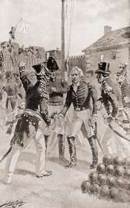 Brigadegeneral William Hull kapituliert das Fort und die Stadt Detroit, Michigan, Amerika während der Belagerung von Detroit, aus Die Geschichte unseres Landes, veröffentlicht 1905