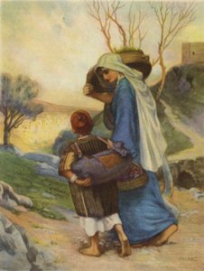 Frau von Siloam bringt Essen nach Hause (Farblithografie)