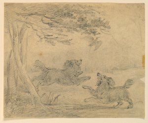 Studie von zwei Spaniels in einem Park von Henry Bernard Chalon