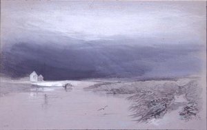 Landschaft mit Fluss und Brücke: Regen kommt auf von Henry Bright
