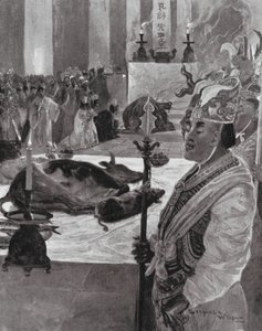 Ein Opfer in einem konfuzianischen Tempel (Lithografie)