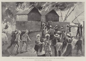 Feuer im Modykhana-Pestkrankenhaus, Krankenschwestern retten die einheimischen Patienten von Henry Charles Seppings Wright
