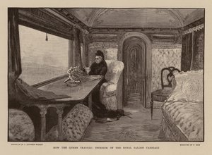 Königin Victoria im königlichen Salonwagen (Gravur)